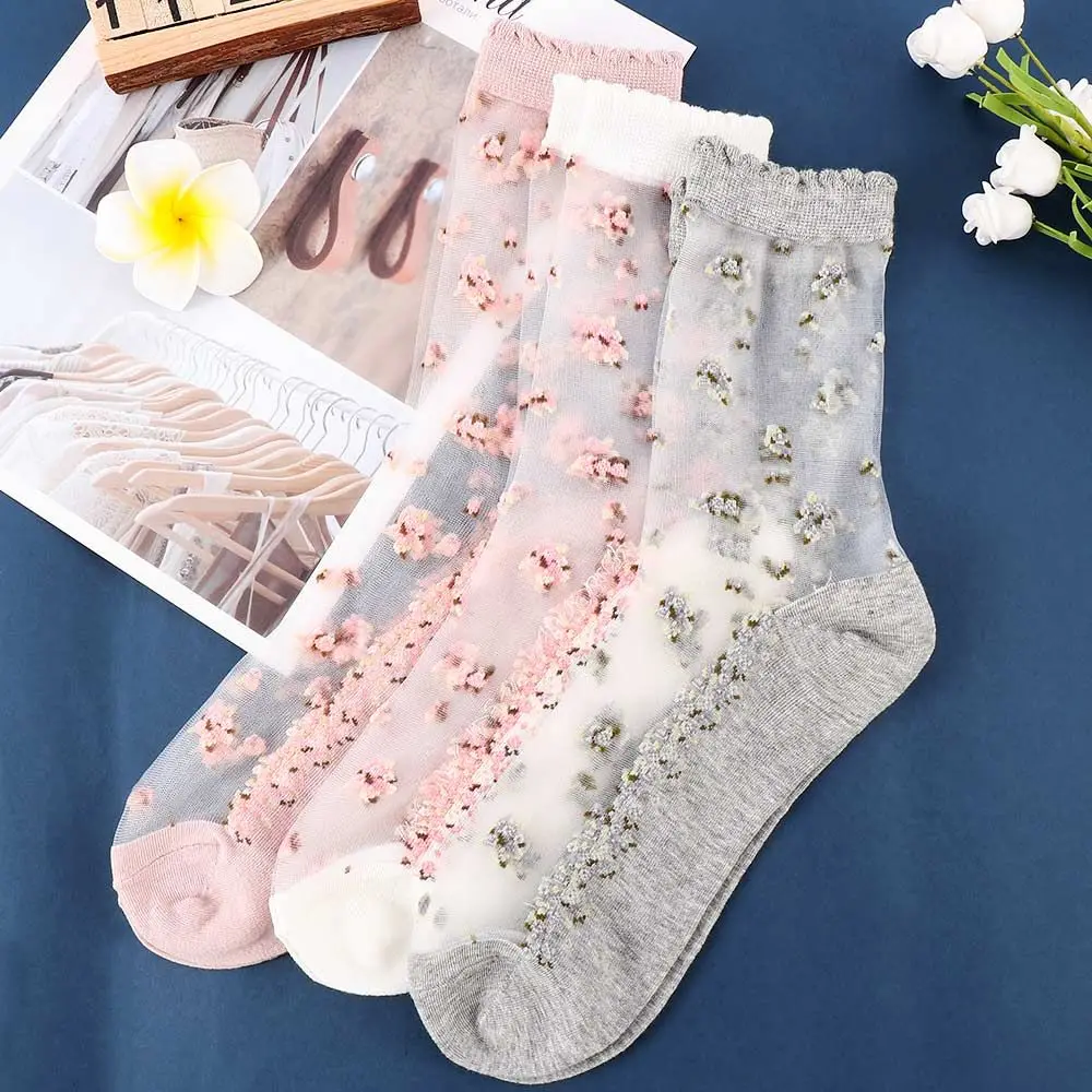 

Transparent Summer Glass Silk Bow Jacquard Boat Socks Ankle Socks Crystal Sock Socks Short Sock