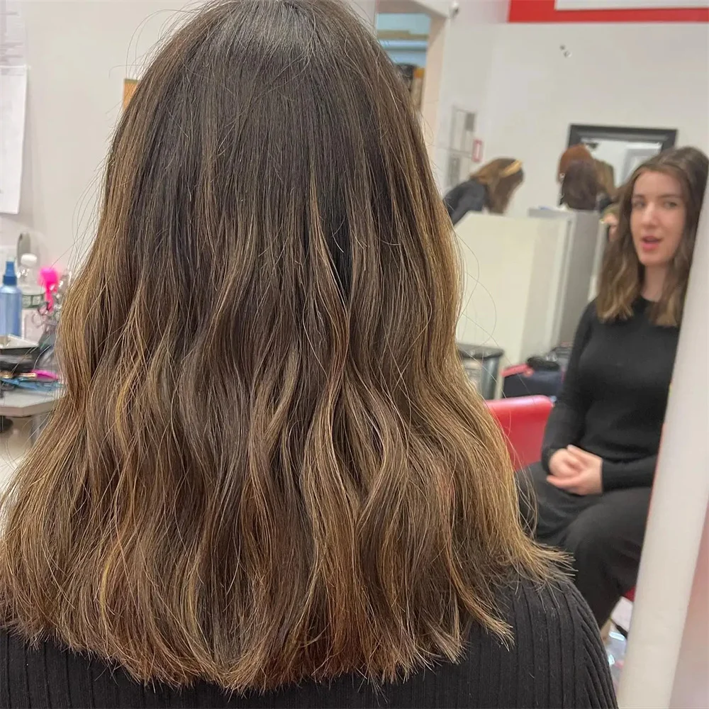 باروكة سمراء مموجة طبيعية للنساء بني داكن مع شقراء يسلط الضوء على الدانتيل الأمامي الاصطناعي بدون صمغ للاستخدام اليومي شعر بشري قصير 10% #3