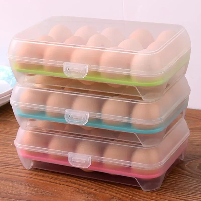 Fresh Keeping 15 Grid Transparent Egg Refrigerator Storage Box Portable Outdoor Anti-collision Plastic Egg Box Food Container