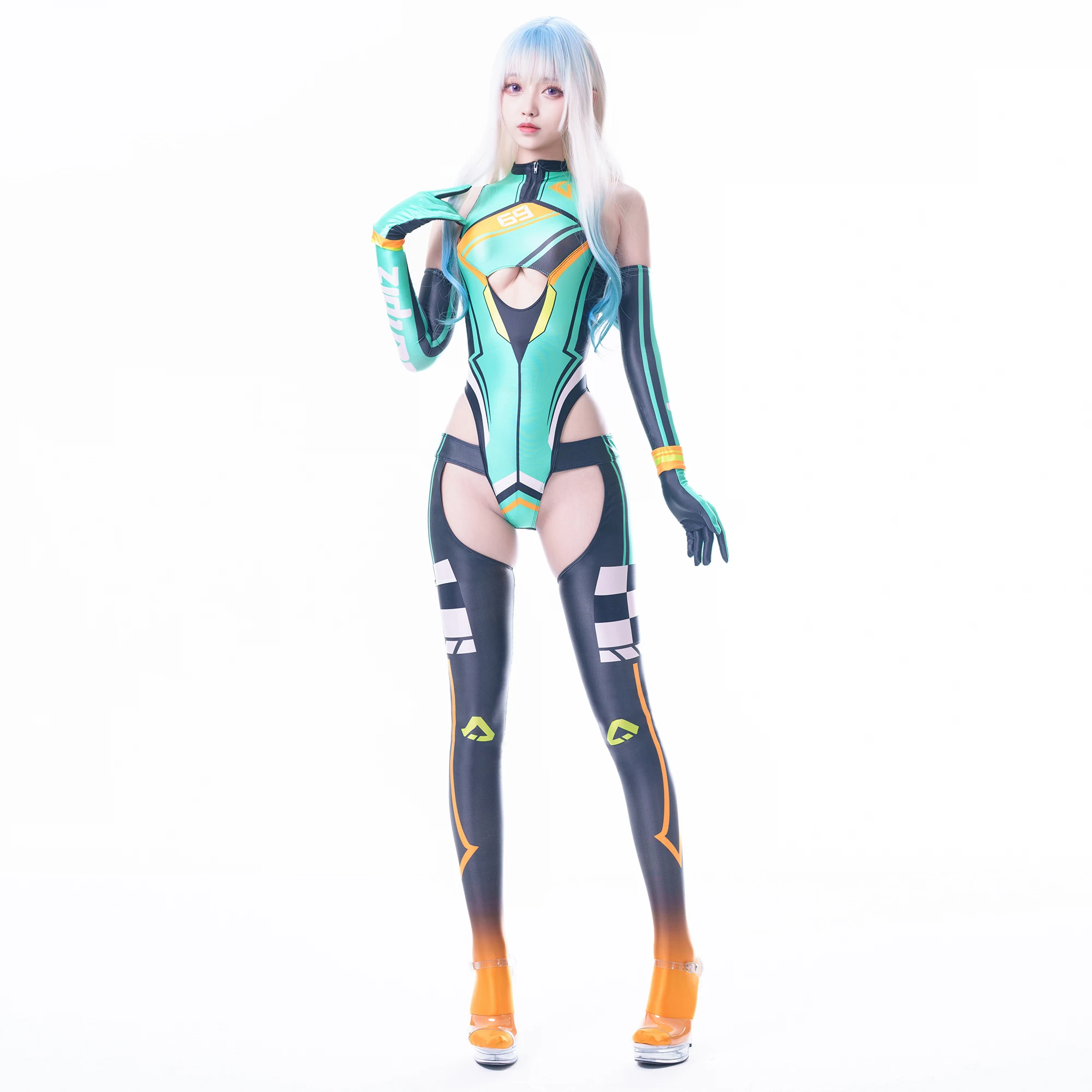 Disfraz Cyberpunk para mujer, traje de baño brillante, Zentai traje, Cosplay de Anime, estilo mecánico, reina de carreras