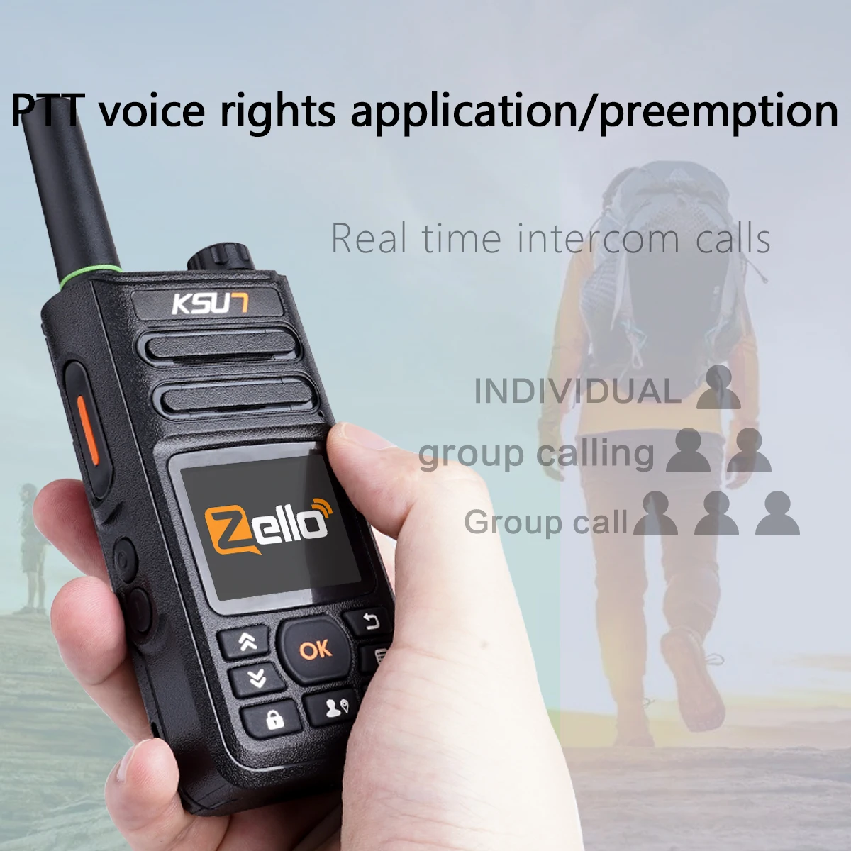 Professional PTT Zello Walkie Talkie, 4G Sim Card, WiFi Network, Cell Phone Radio, Long Range, 100 Miles, GPS, KEL-ZL18