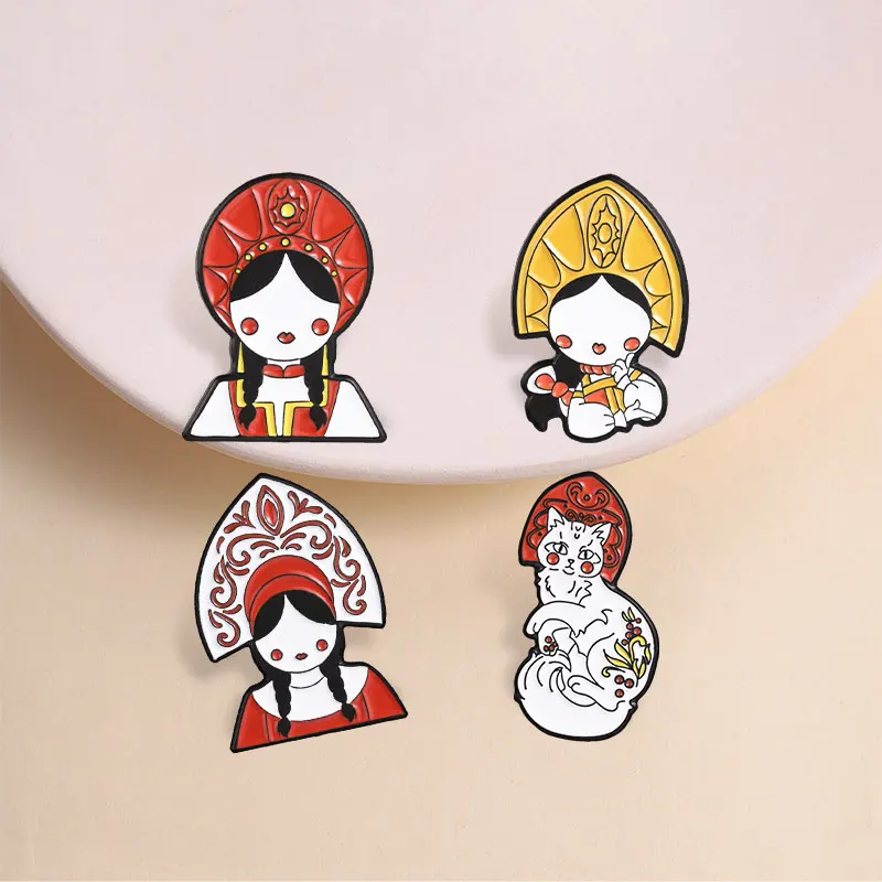 Russischer Folklore-Kokoshnik-Kopfschmuck, Emaille-Anstecknadel, Russische Charakteristische Traditionelle Kostüm-Brosche, Taschen- und Revers-Abzeichen, Schmuck – Detail 7