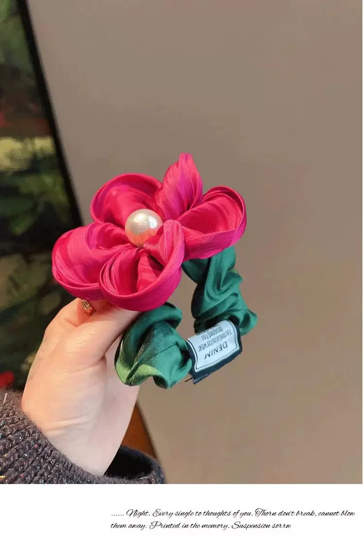 1pc Premium Perle Blume Haarband Krawatte Haar haltbares Stirnband vielseitiges Dickdarm band Krawatte Haar hochela tisches Gummiband – Detail 5
