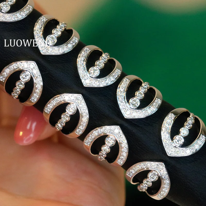 LUOWEND 100% 18K White Gold Rings Fashion INS Style 0.32carat Real Natural Diamond Cocktail Ring for Women High Party Jewelry