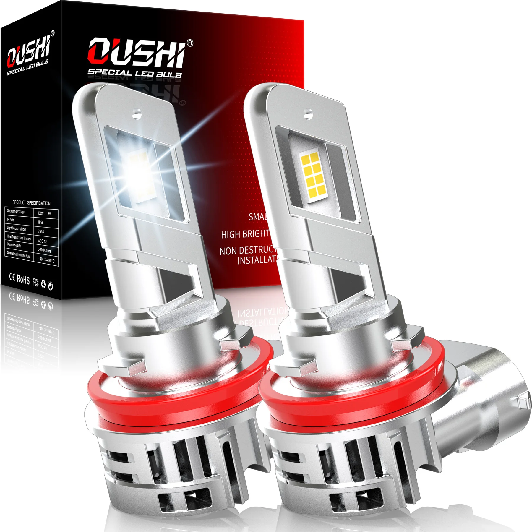 

OUSHI 2pcs H8 H11 Car Led Headlight Bulb Super Led 6000K White H16JP Bulb Plug and Play DC 12V For Jaguar F-Pace XE XF S-Type