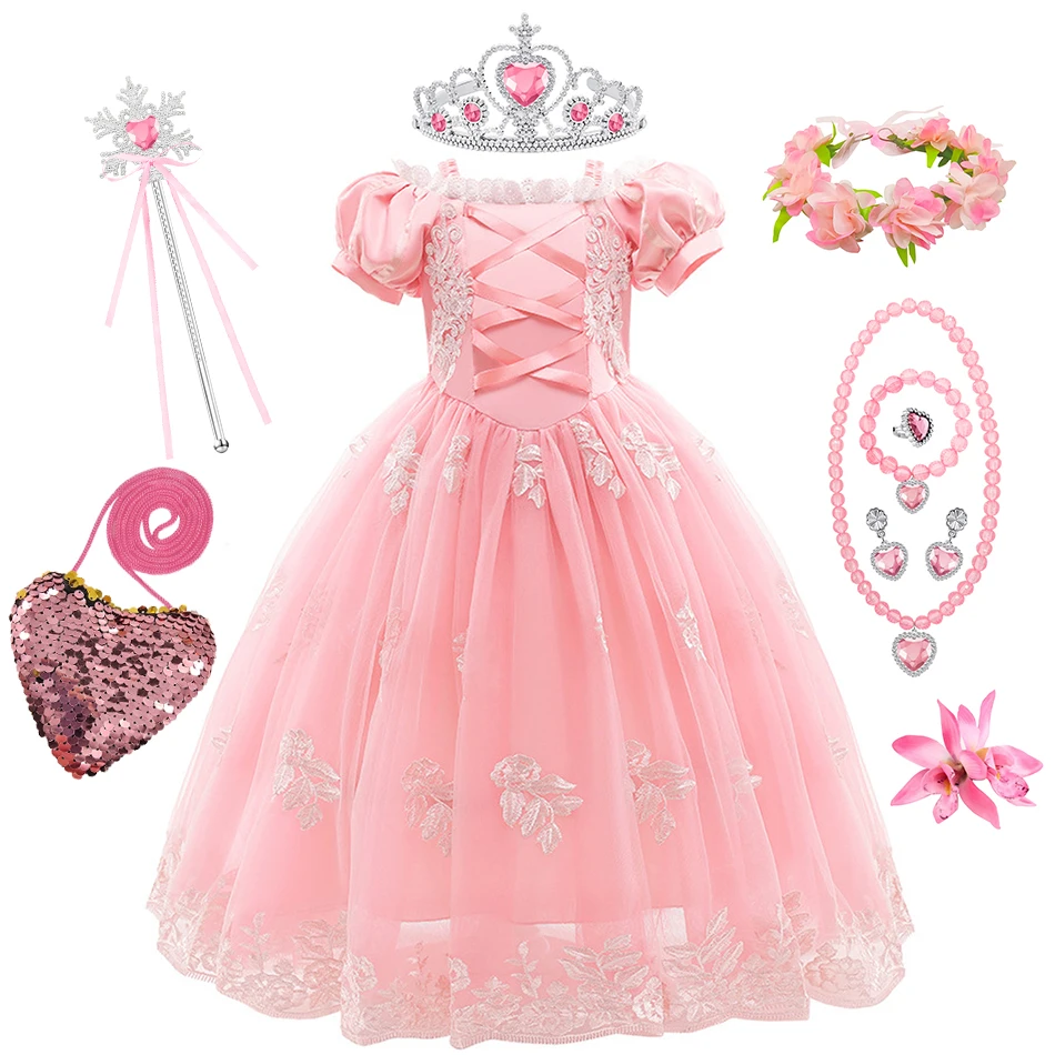 Robe de princesse rose Raiponce pour filles, costume de cosplay, robe élégante pour enfants, carnava