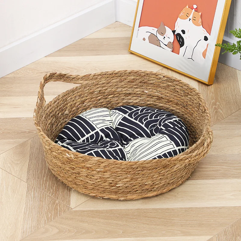 Round Rattan Cat Nest Wholesale Four Seasons Universal Cat Nest Summer Hand-woven Cat Scratch Board Dog Nest Pet Supplies Honey