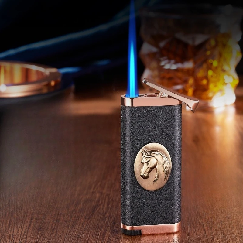 Unique Relief Windproof Straight Forward Lighter with Three-dimensional Logo Appearance New and Unique Blue Flame Lighter