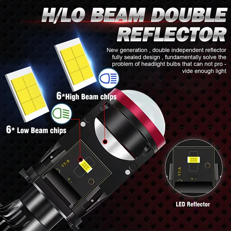 TCYATO 2PCS H4 LED Headlight Mini Projector Lens Car Lamp CSP Car Light Turbo Fan 12V 6000K White Auto Diode