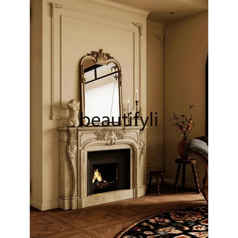 178Marble fireplace French American retro travertine fireplace living room stone mantel