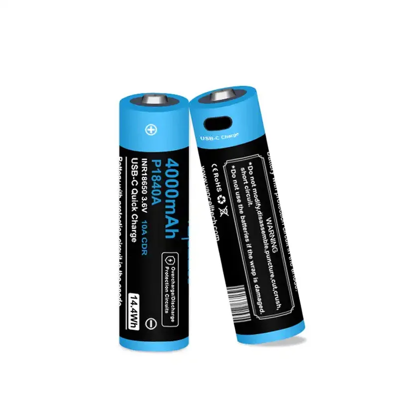 Original Vapcell P1840A INR 18650 USB Battery 4000mAh High-capacity CDR 10A 3.6V USB-C USB-C Lithium Ion Battery For Flashlight