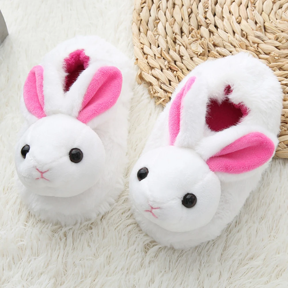 New Toddler Girls Slippers for Winter Baby Loafers Plush Warm Cartoon Bunny Rubber Sole Children Home Shoes Kids House Footwear