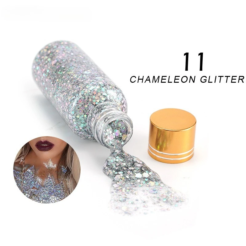 Żel z brokatem kameleonowym, efekt łusek syreny, multichromowy połysk do twarzy, ciała, ust, makijaż na festiwale i imprezy, formuła na bazie wody.