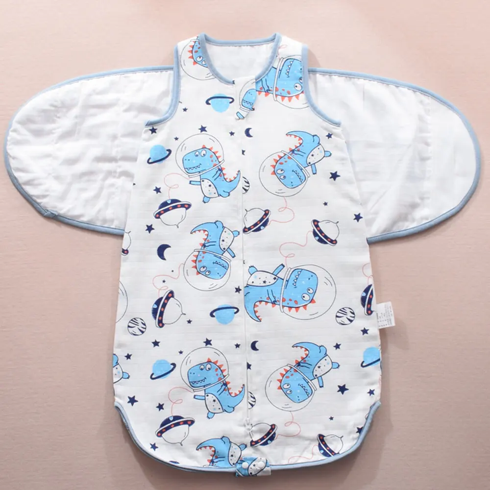 Newborn Sleeping Bag Spring Fox Dinosaur Print Anti-Startle Detachable Stitch Baby Swaddling Cotton 0-24M Baby Vest Sleeping Bag