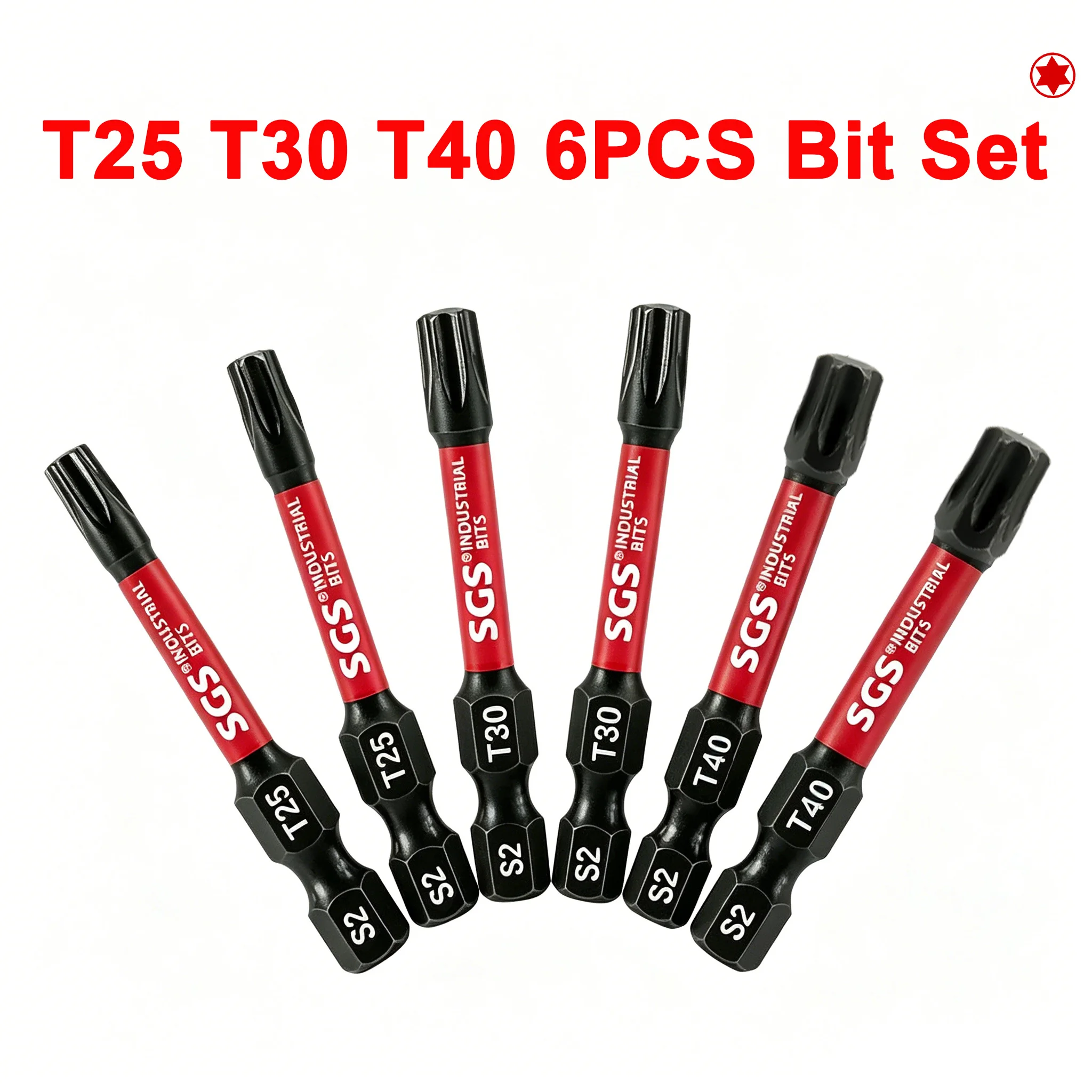 T25/T30/T40 Star-Shaped Impact Bits, Industrial-Grade High-Torque Anti-Slip Bit Set, 50mm Magnetic Precision Positioning Screwdriver Bits