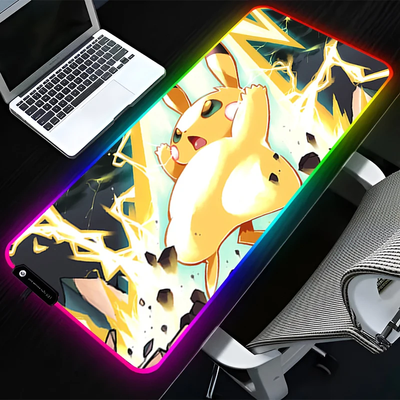 

RGB LED Mouse Pad Rubber HD Mousepad Computer Gaming Accessories P-pokemon Pikachu Keyboard Pad Office Non Slip Desk Mouse Mat