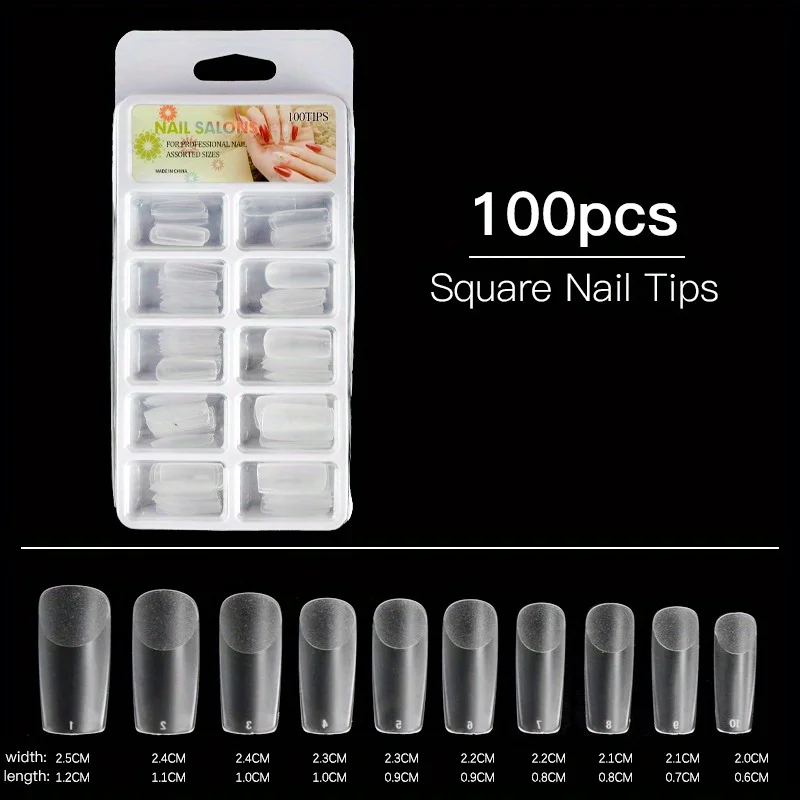 100pcs/Box Clear Seamless Acrylic Press on nails False Nails T-shaped Nails Water Drop Nails Tips for Extension Manicure Tools