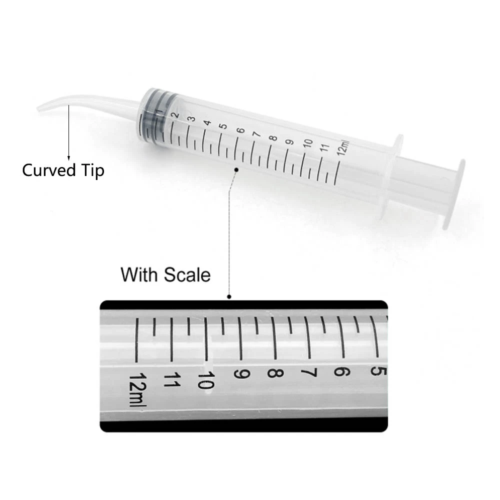 JUMTOP Disposable Dental Irrigation Syringe with Curved Tip Clear 12 ml Injector Teeth Whitening Hygiene Tool