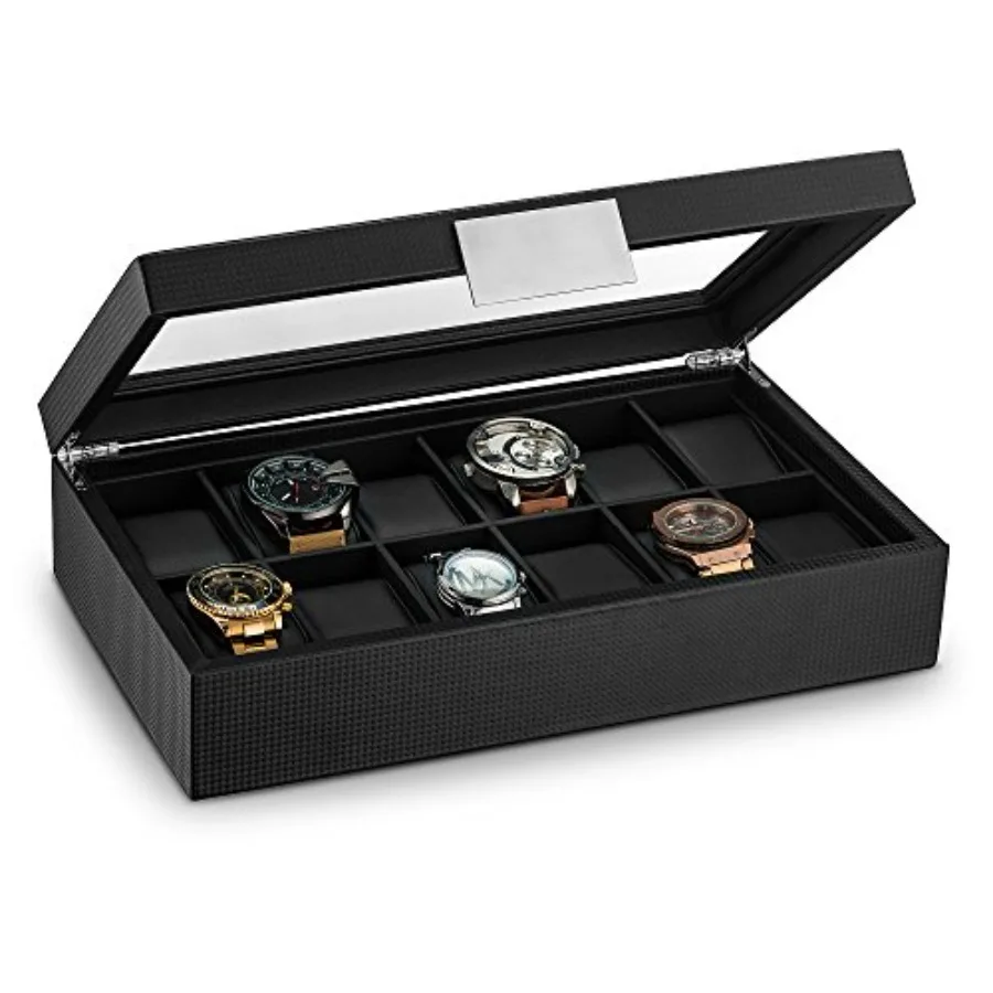 

Коробка для часов Co Watch Box для мужчин - роскошный футляр с дизайном из углеродного волокна, большой держатель, металлическая застежка