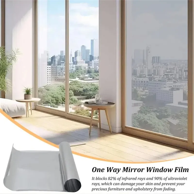 

One-Way Privacy Window Film Static Cling Heat Control Mirror Film Mirror Window Film Non-Adhesive Window Heat Blocking