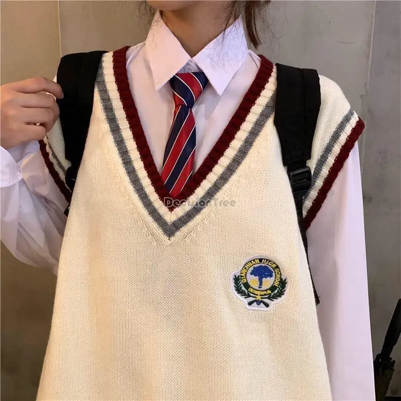 2024 Japans Meisje Schooluniform Vest Jk Middelbare School Collge Stijl Uniform Herfst V Hals All Match Breien Vest A704