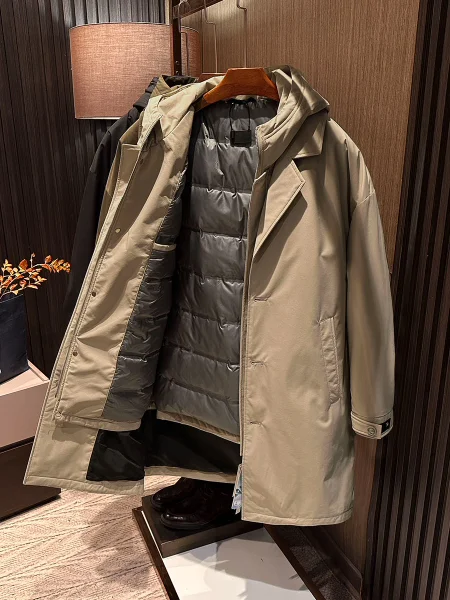 

Элитный мужской длинный пуховик с капюшоном из гусиного пуха, водонепроницаемое зимнее пальто, комплект из двух предметов Black Tech, деловой стиль, полиэстер