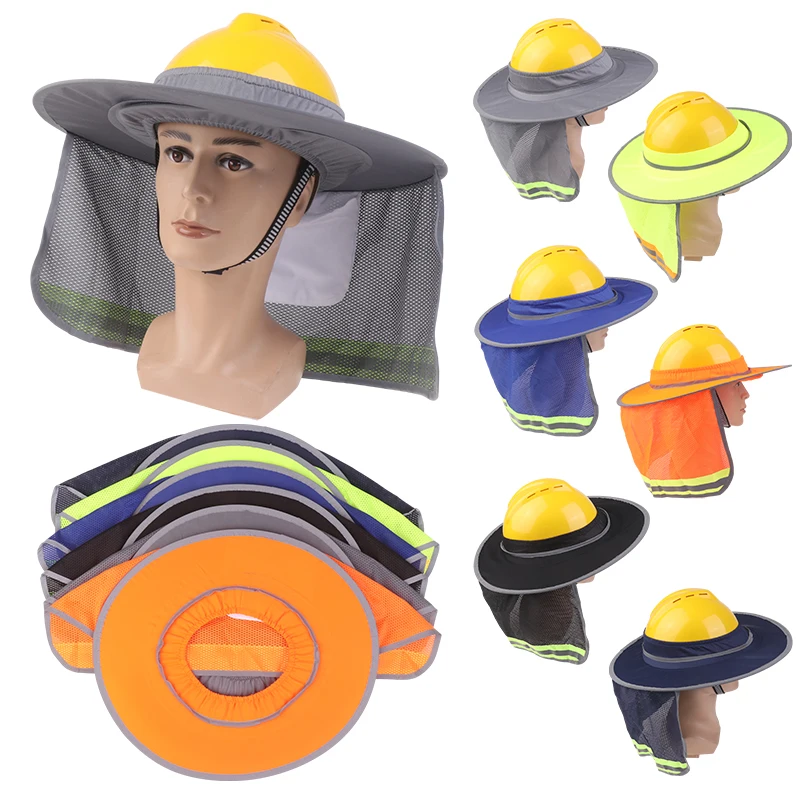 High Temperature Sunscreen Safety Helmet Sun Protection Curtain Fluorescent Reflective Breathable Hat Cover Sunshade Neck Shield