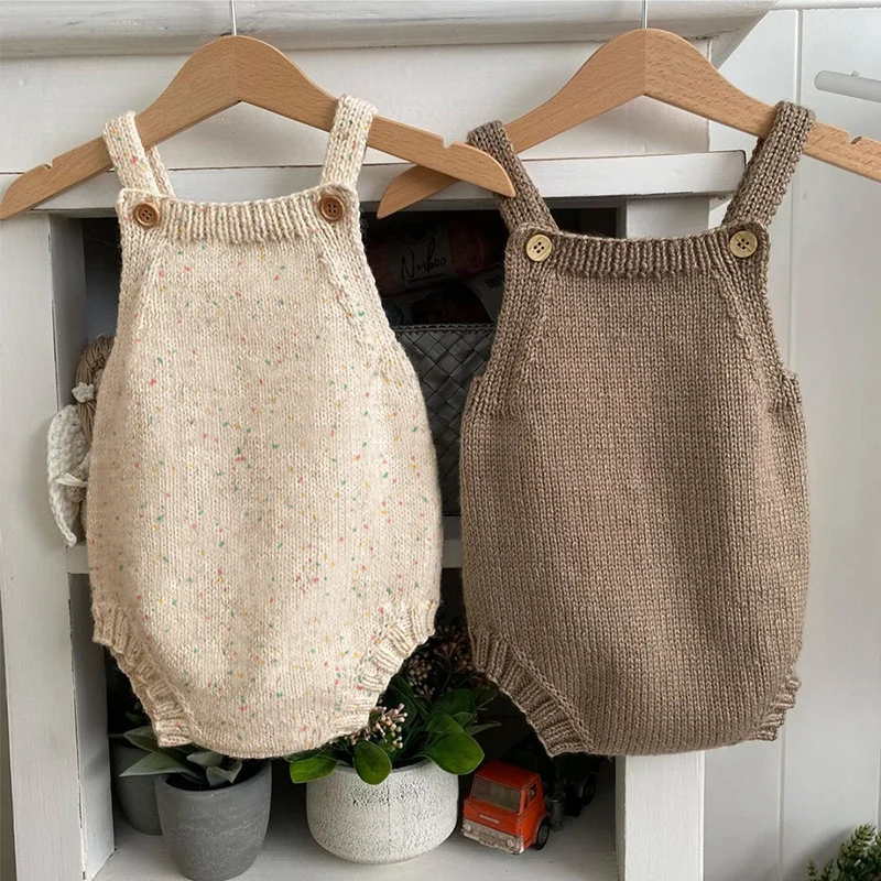 2024 New Autumn Children Clothes Newborn Baby Girls Boys Knitting Bodysuits Sleeveless Solid Color Knitted Infant Baby Jumpsuit