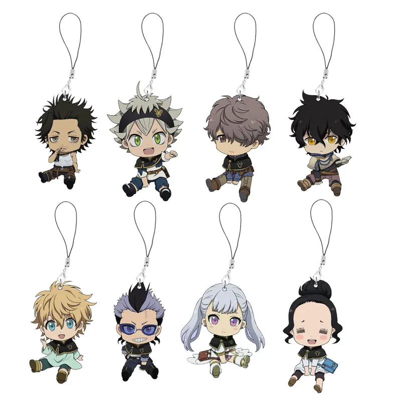 Anime Zwarte Klaver Telefoon Charme Sleutelhanger Acryl Zwarte Klaver Kleine Mobiele Telefoon Ketting Sleutelhanger Accessoires Fans Geschenken