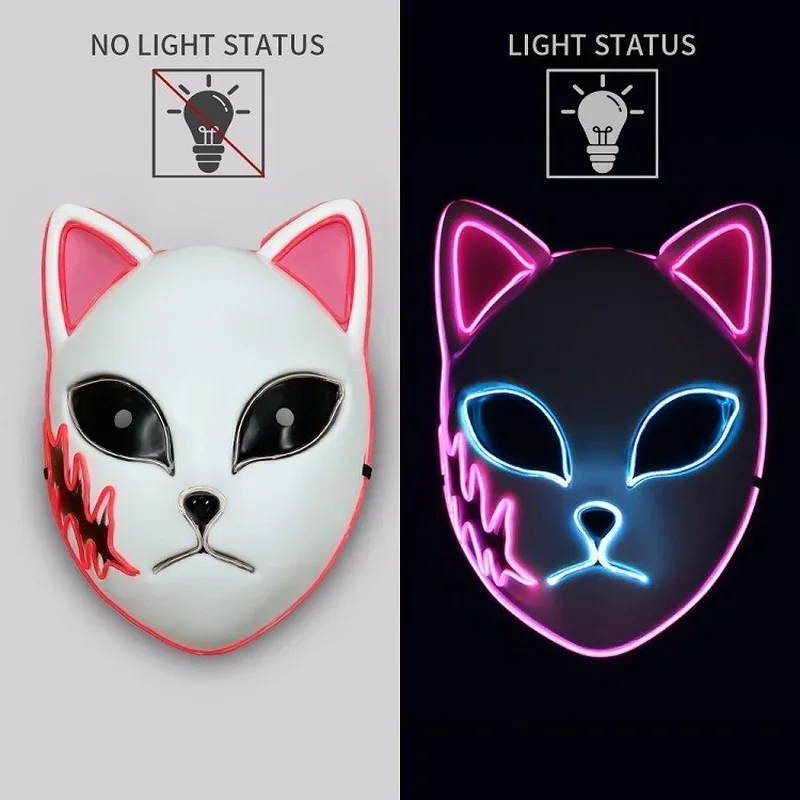 Tanjirou Sabito Makomo Led Glow Mask Anime Demon Slayer Plastic LED Light Cosplay Mask Headwear Hannya Tengu Masks Halloween