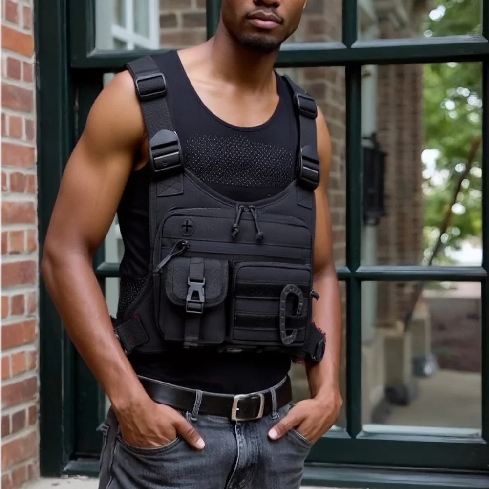 في الهواء الطلق ركوب الدراجات حقيبة صدر للرجال متعددة جيب العصرية وظيفية على ظهره حزام قابل للتعديل سترة متعددة الوظائف حقيبة صدر للرجال حقيبة ظهر للعمل #3