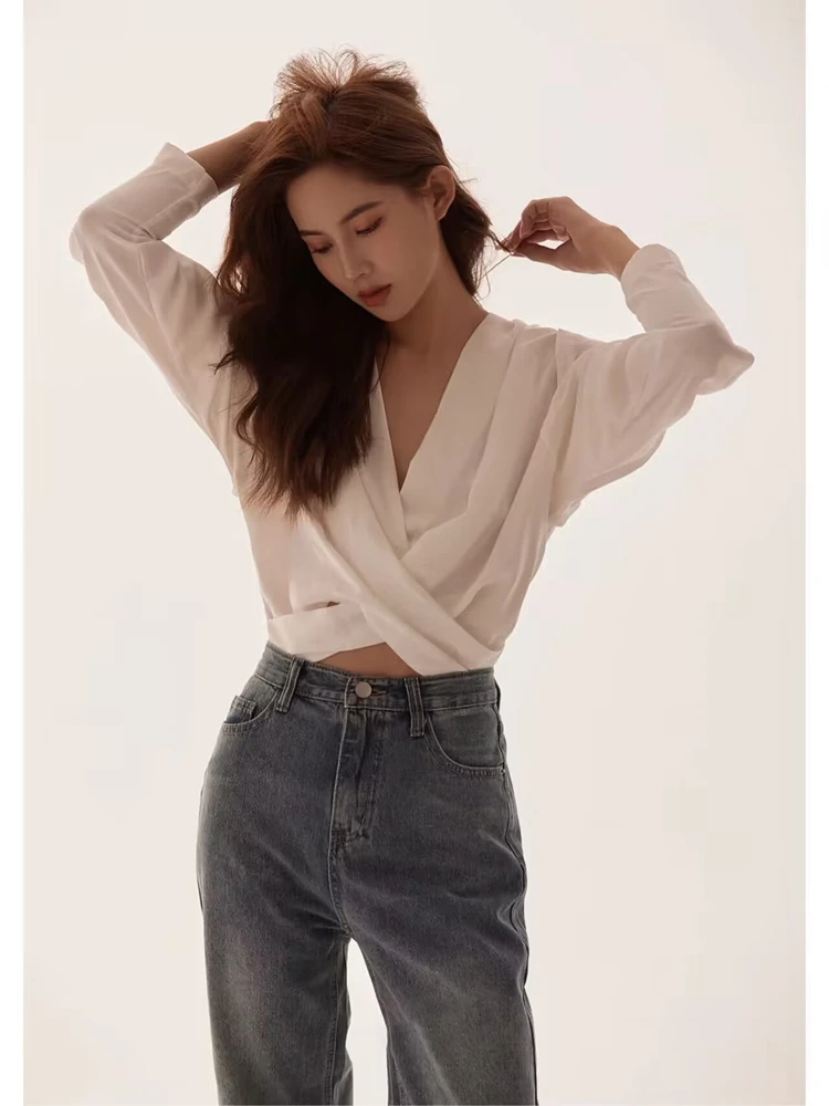 

Сексуальная джинсовая рубашка в корейском стиле для фотосессий, женская модная одежда для художественной студийной портретной съемки