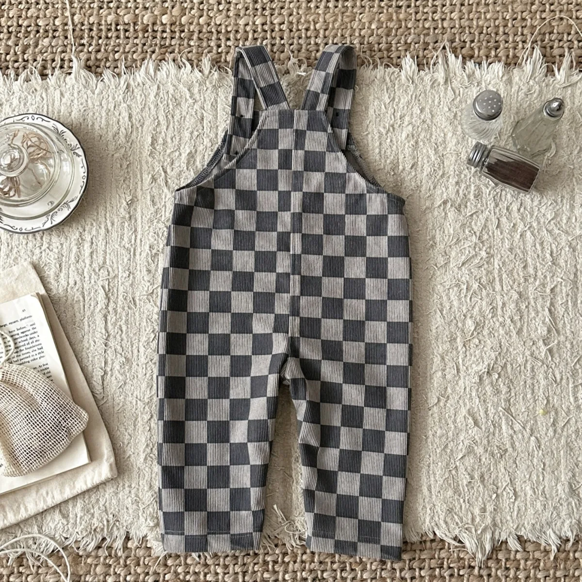 Summer Sleeveless Unisex Baby Suspender Pants Jumpsuit With Buttons Checkered Pattern Overalls For Toddler Boys Girls 0-3Y