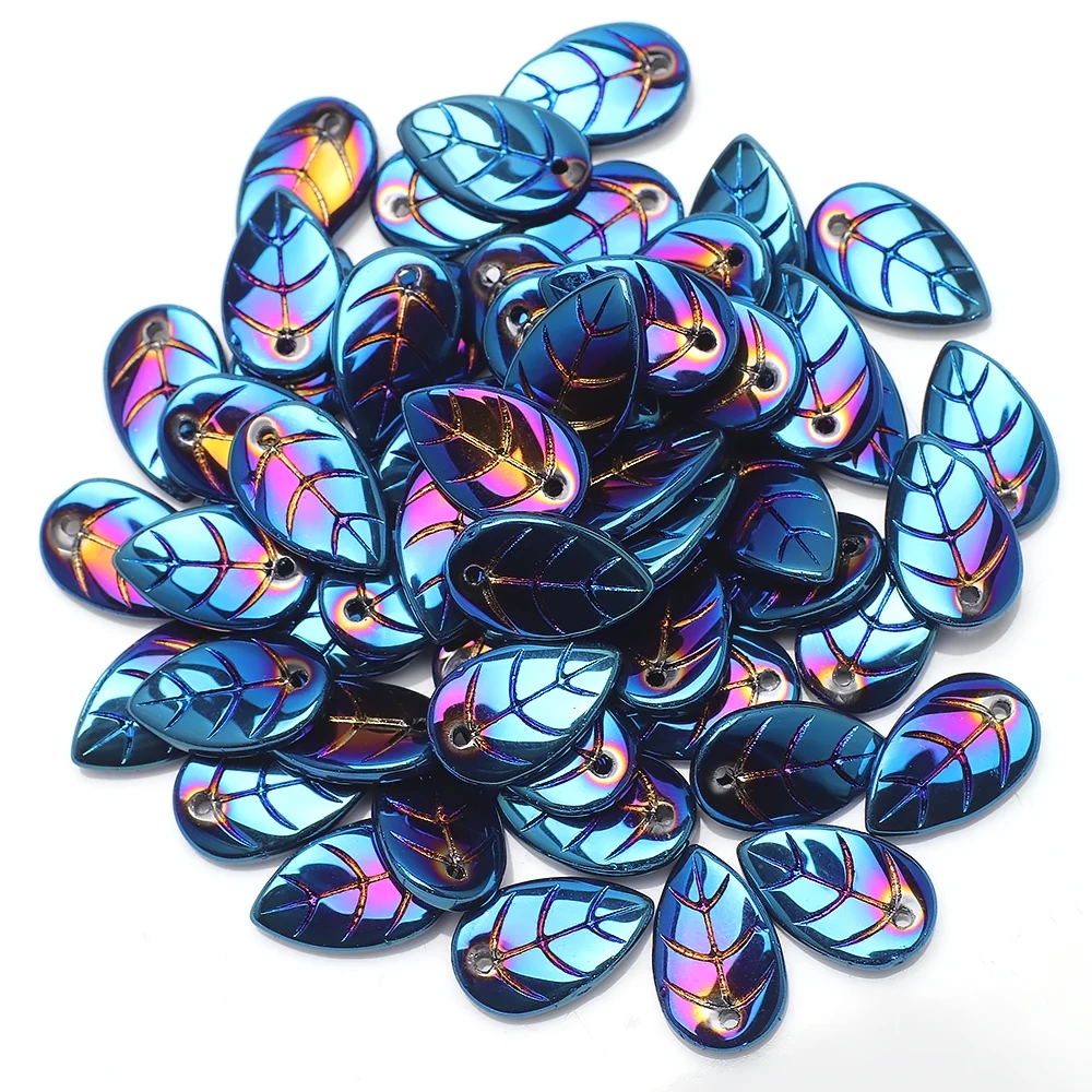 50Pcs Glass Petal Beads 10*18mm Green Color Leave Shape Beads Crafts DIY Crystal Pendant Earings Jewelry Making Accessories