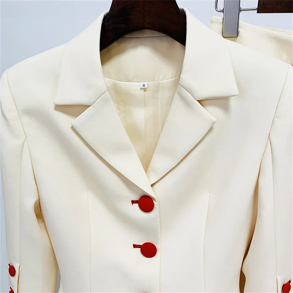Set donna 2 pezzi Blazer pantaloni Beige monopetto personalizzato sartoria Blazer pantalone abiti moda ufficio signore vestito formale