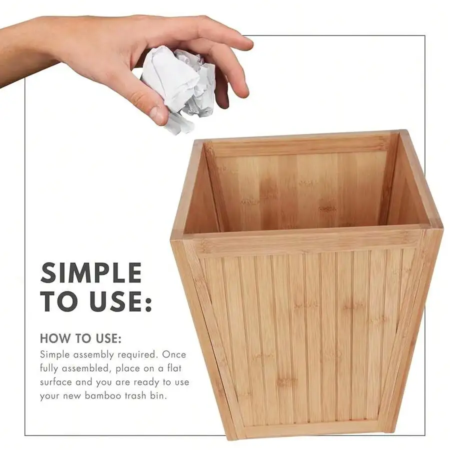 

Bamboo Wastebasket Trash Can Square Open Top Eco Friendly