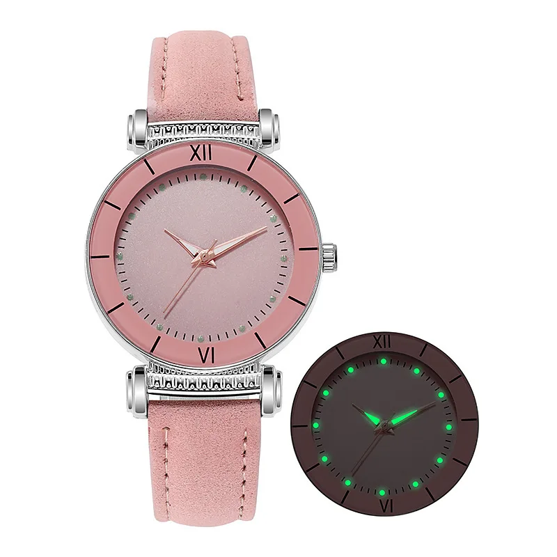 

Luxury Quartz Watches Ladies Pink Frosted Belt Luminous Bracelet Wristwatch Women Fashion Roman Quartz Watches Clock Reloj Mujer