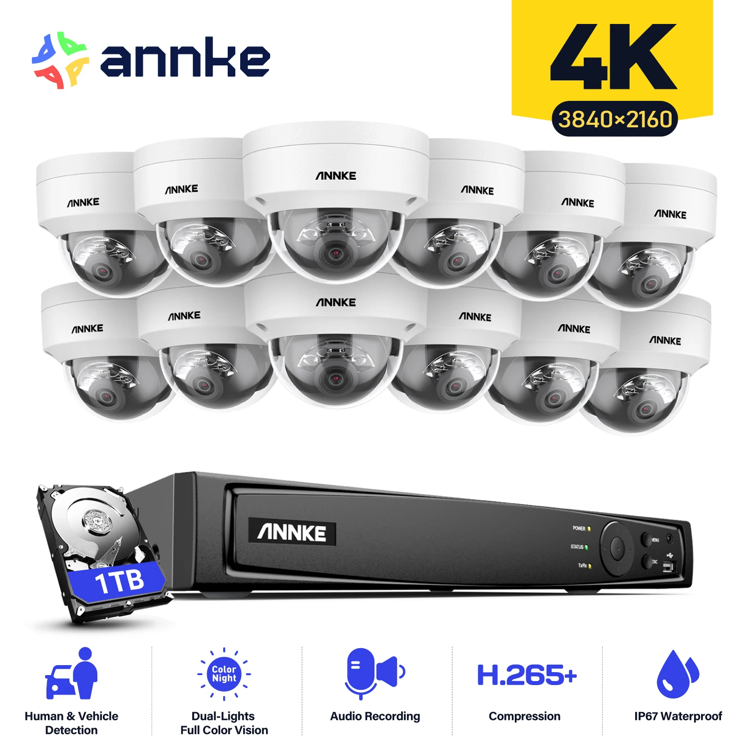 ANNKE 4K CCTV Video Surveillance Kit NVR  Smart Dual Light Night Vision Motion Detection Security Camera System Remote Monitor