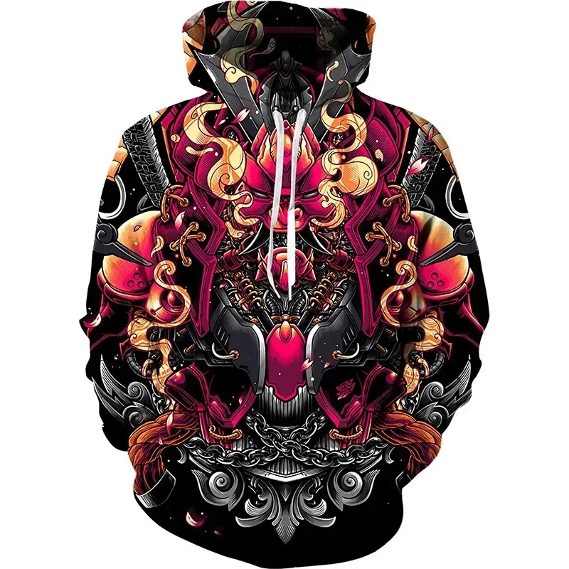 Men's Vintage Japanese Samurai Graphic Hoodies Autumn Winter Outdoor Street Casual Long Sleeve Tops Retro Harajuku Style Clothes