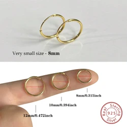 Women Sterling Silver 925 Jewelry Simple Round Size 8mm/10mm/12mm Hoop Earring Fashion Pull Button Silver Piercing Earring New
