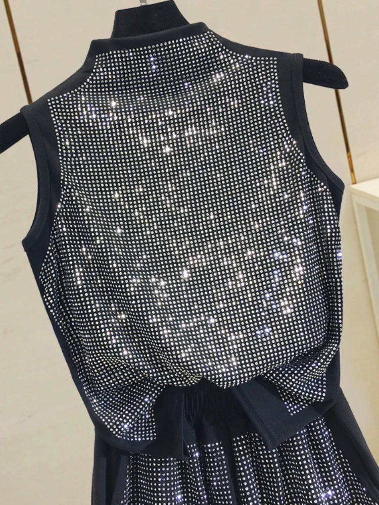 Heavy-duty Hot Drill Vest Shirt Woman Summer New Skinny Sleeveless T-shirt High Street Tank Tops Y2k Top