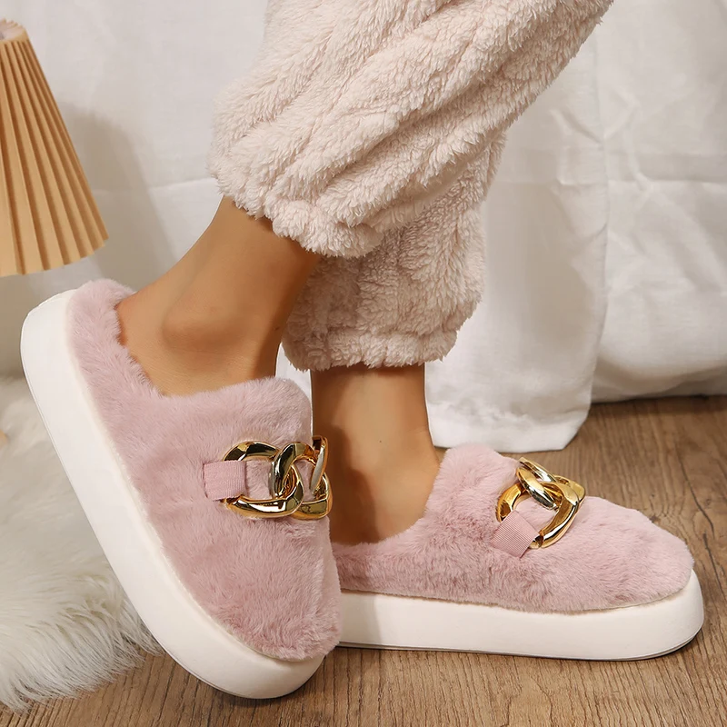 Womens Winter Warm Cotton House Slippers Female Indoor Plus Fur House Slippers Shoes Ladies House hold Footwear Women Slipper