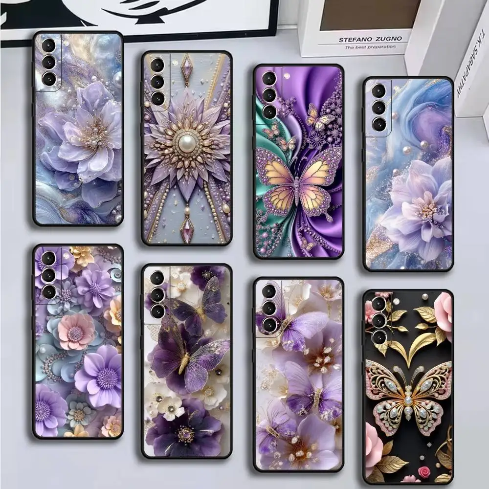

Luxurious butterfly and floral print Phone Case For Samsung GalaxyA13,21s,22,31,32,52,53,71,72,73,Soft Black Cover
