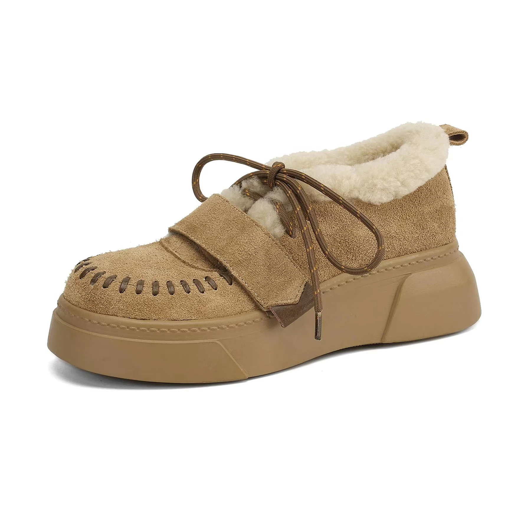 Lanxuryee Wol Koudbestendig Koe Suede Med Hakken Winter Schoenen Mode Sneakers Casual Lace Up Platform Vrouwen Gevulkaniseerde Schoenen