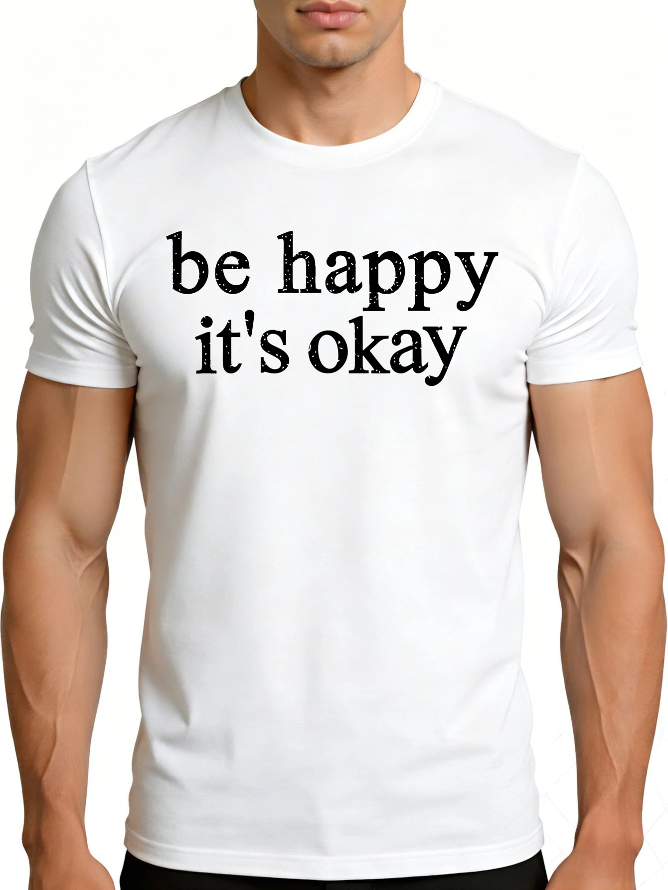 Men's Plain Graphic T-Shirt - Breathable, Soft, Lightweight - Just Be Happy - Retro Fun Graphic Casual Short Sleeve Summer Top, Gift for Him