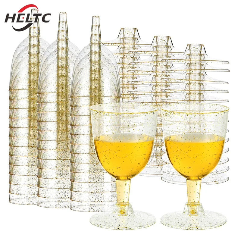 2/6 Pcs Clear Gold Plastic Wine Glass Recyclable Shatterproof Wine Goblet Disposable Reusable Cups For Champagne