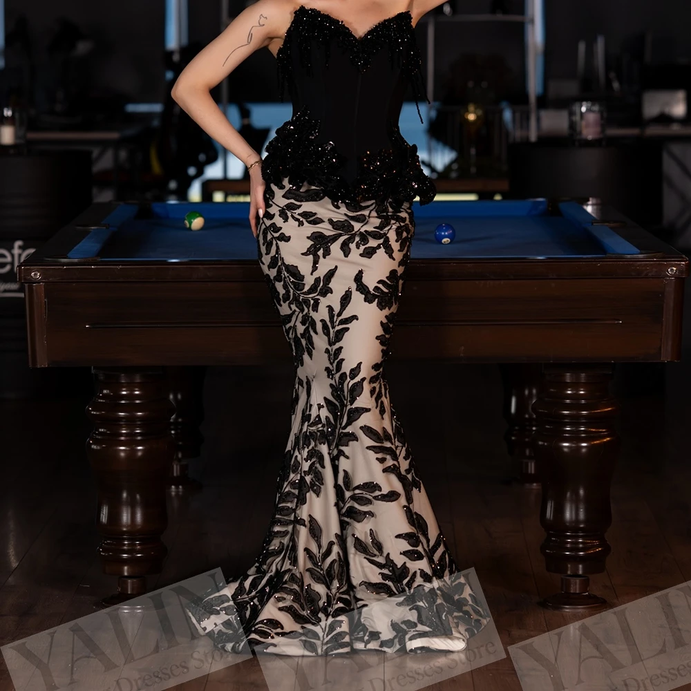 

Women's A-line Evening Dresses Floor-length Strapless Sleeveless Prom Dresses Fashion Sequined Flowers Draped Customized Gowns