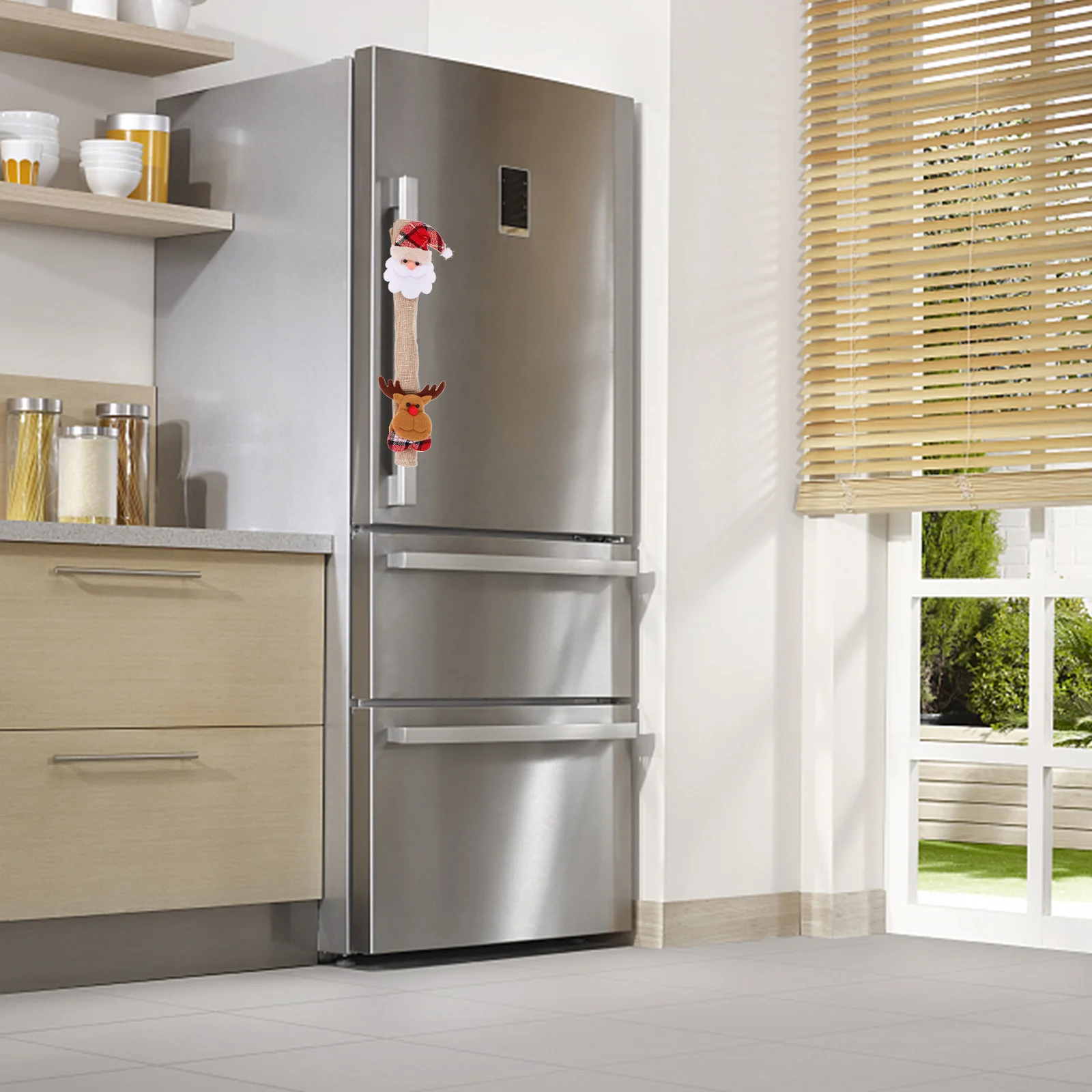 4 قطع من واقيات مقبض الثلاجة وأغطية مقبض عيد الميلاد لأجهزة المطبخ وأغطية الميكروويف لفرن الثلاجة المزخرفة #5