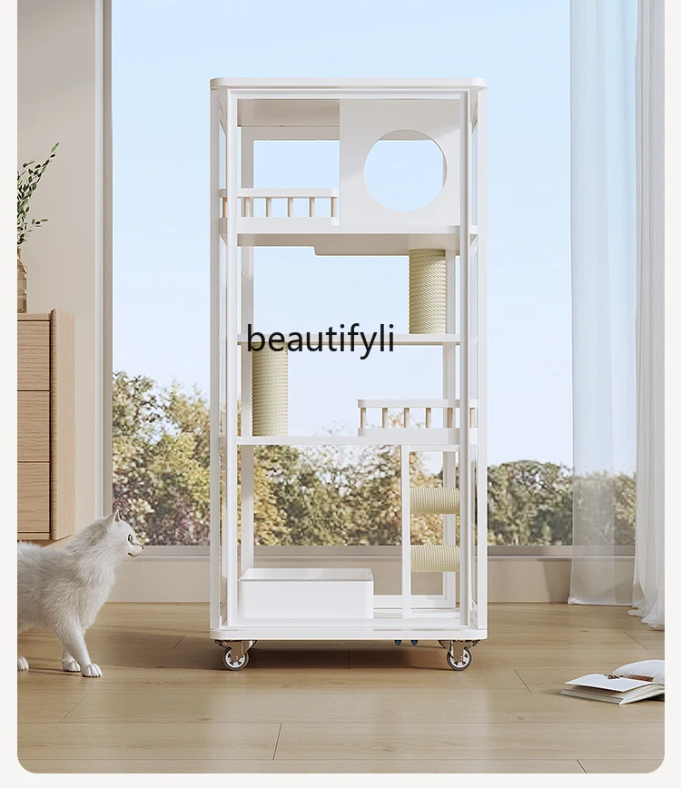 

Glass cat villa does not occupy an area of household solid wood cage cat litter basin integrated panoramic cat cabinet