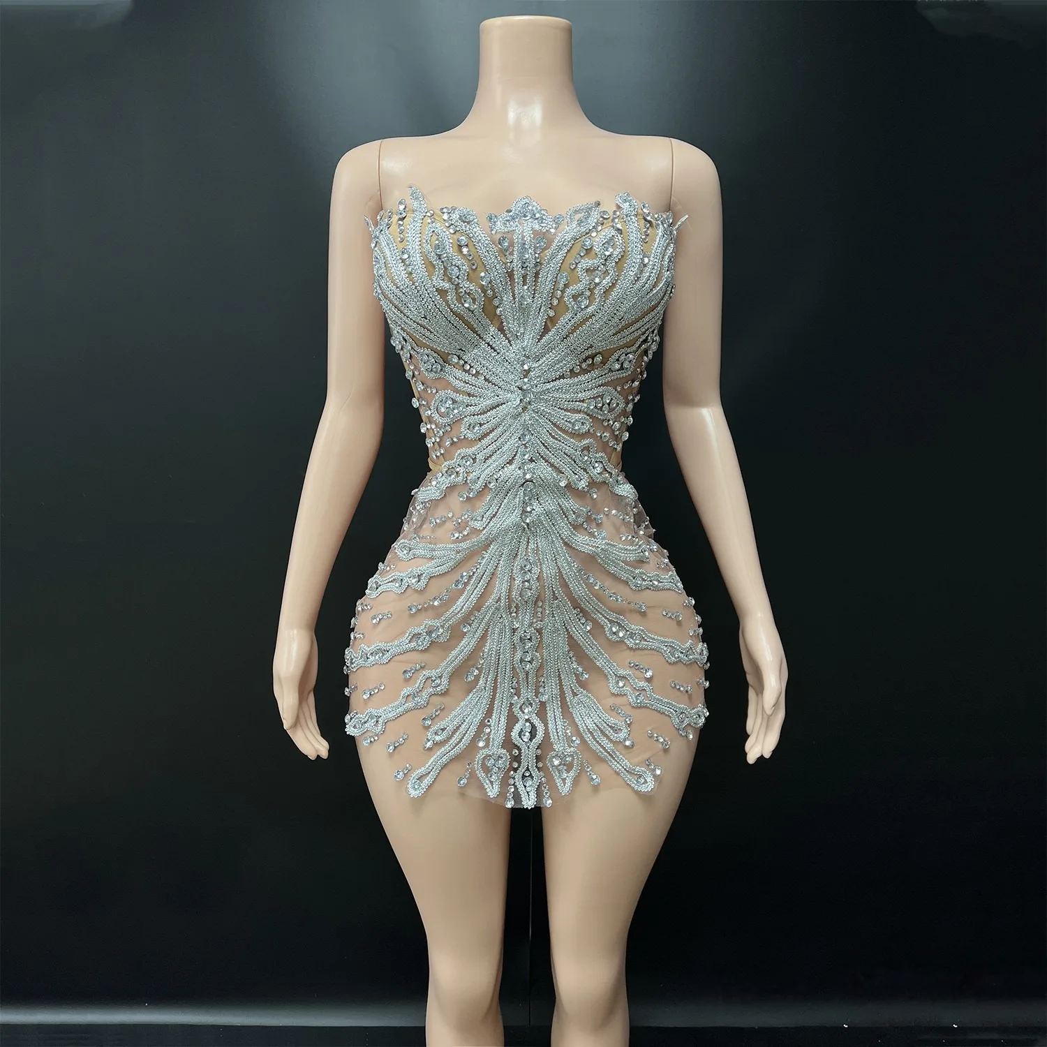 

Женское роскошное серебряное сетчатое облегающее мини-платье со стразами и вышивкой, мини-поддельное платье из 2 предметов, вечерние костюмы знаменитостей для клубной вечеринки, ночного бара